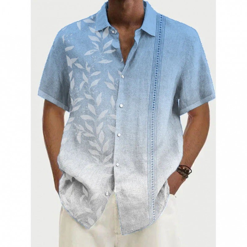 Men'S Fashion Trend Hawaiian Short-Sleeved Shirt Gradient Color 3D Digital Printing Shirt - Image 5